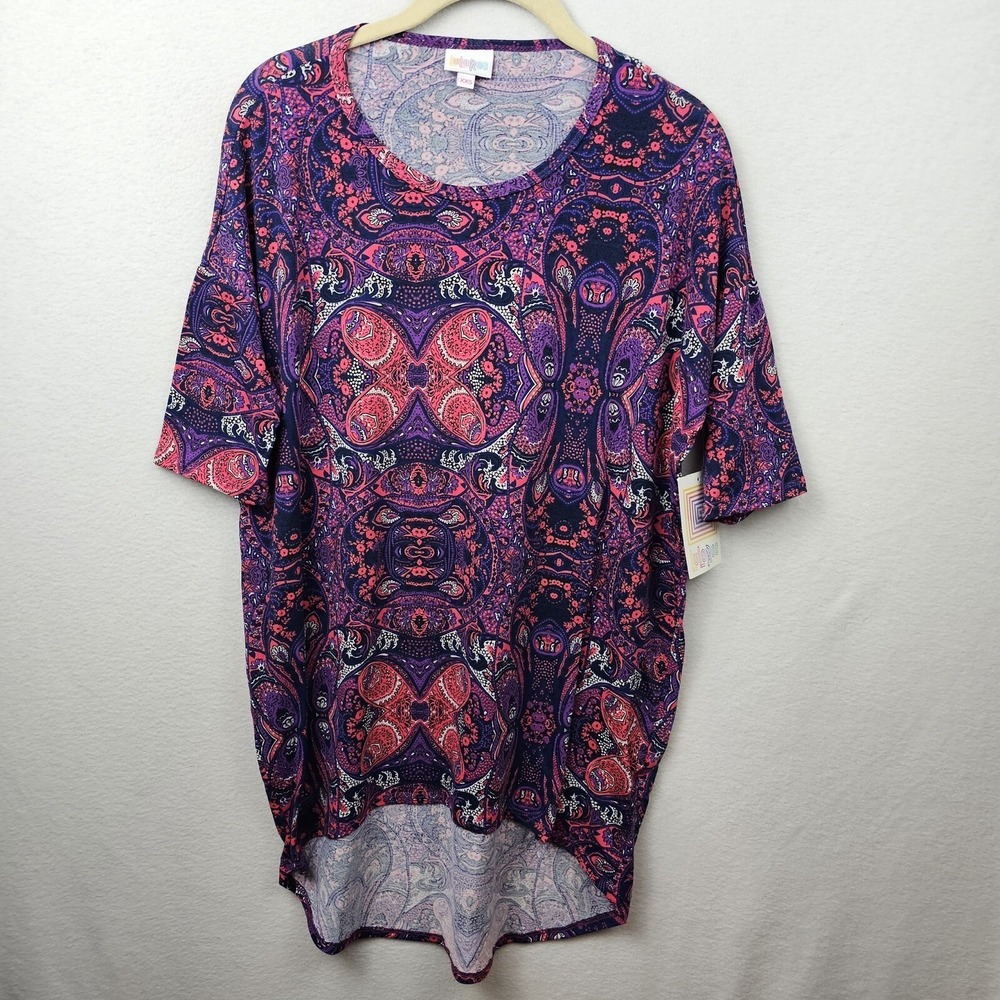 LulaRoe Shirt Woman's Size XXS Purple Pink Gray Paisley Irma NWT